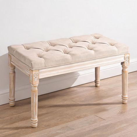 Table de chevet beige en polyester Gummiholz 80 x 40 x 43 cm (1/5)