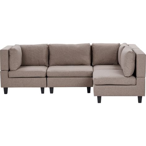 Modular Corner Sofa 4 Seater UNSTAD Fabric Brown Left Hand