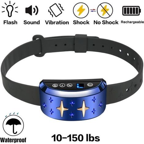Collier Anti-aboiement automatique rechargeable pour chien de différentes tailles - Ecent - Bleu (1/4)