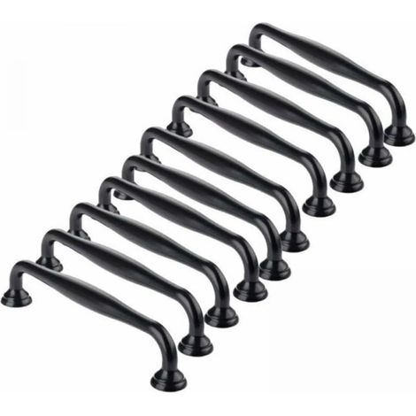Furniture Handles - 10 Pack Black Self-Adhesive Door Knobs for Kitchen Cabinets, Drawers, Bedroom, 96 mm Spacing (1/4)