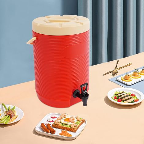 Isolierter Getränkespender, 14,7L Edelstahl Thermo-Getränkespender mit Ausguss, Isolierte Getränkebehälter für Heiß- und Kaltgetränke,8 Stunden Warm Halten,Iso-Dispenser für Kaffee/Restaurant (Rot) (1/5)