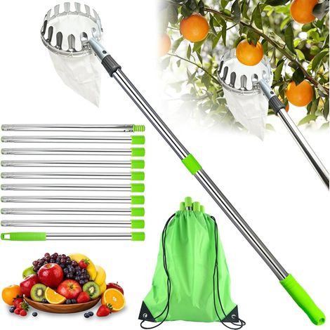 Raccoglifrutta telescopico da 4 m, raccoglitrice di ciliegie, raccoglifrutta rimovibile, raccoglitrice di frutta in acciaio inossidabile - Portatile, stabile ed efficiente