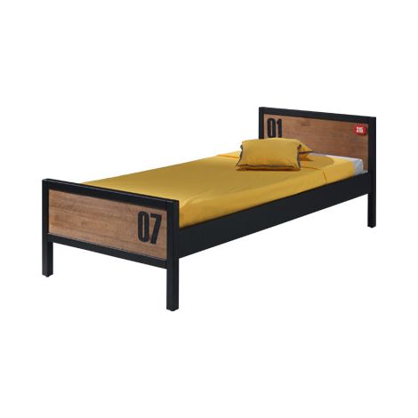 Lit 1 personne 90x200 cm marron et noir - BORY