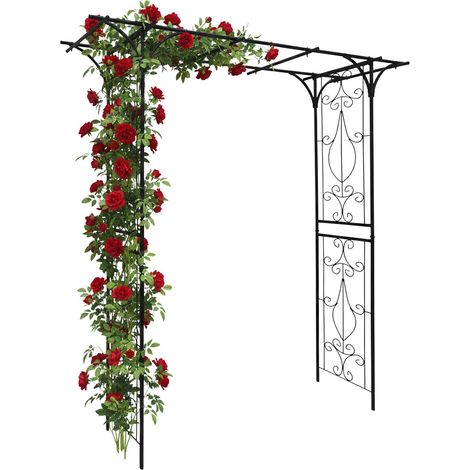 Relaxdays Metal Rose Arch, Garden Archway, H x W x D: 206 x 204 x 52 cm, Square Trellis for Climbers, Black (1/5)