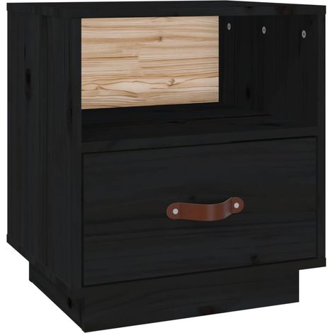 Mesita de noche con cajón y compartimento abierto 40 x 34 x 45 cm madera pino negro DEC034419