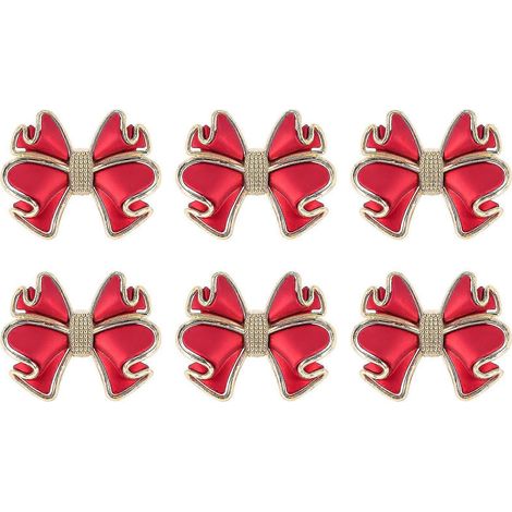 Lot de 6 ronds de serviette rouges à nœud papillon, anneaux de serviette en métal faits main (1/5)