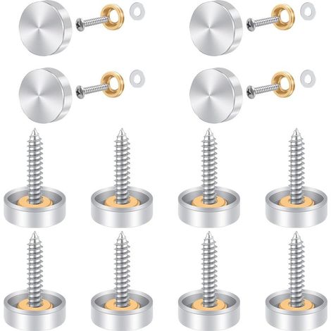 12 viti per una finitura a specchio, tappi e rondelle con decorazione in acciaio (16 mm), adatto per specchi, tavoli, superfici, bagno, armadi e pannelli di vetro. (1/5)