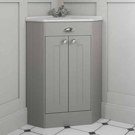 Aquari Corner Bathroom Traditional Vanity Unit Basin Sink Cabinet Furniture Grey 580mm