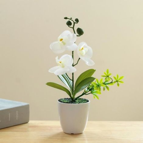 Orchidée Artificielle - Hauteur 26 cm - Pot Diamètre 7,5 cm - Blanc Violet Rouge Jaune Rose - Décoration Intérieure Bureau Salon Chambre - 1 Pièce