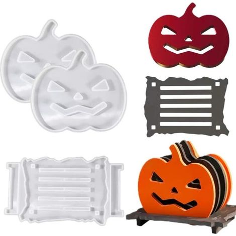 Stampo in silicone epossidico a forma di zucca con supporto, stampo per zucca di Halloween, 3 pezzi (1/5)