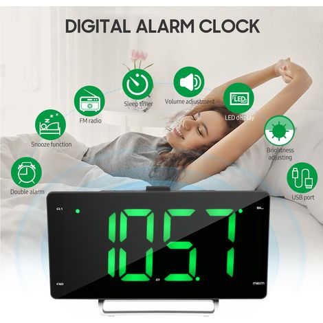 Radio-réveil numérique avec double variateur, écran LED 9 pouces, radio FM, minuterie de sommeil, volume réglable, fonction snooze, 2 ports de chargement USB, batterie de secours 12/24 h pour la chamb (1/5)