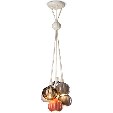 Lampadario Mix Vintage Decò Afoxe' Alluminio Ceramica Vetro 6 Luci E14 (1/5)
