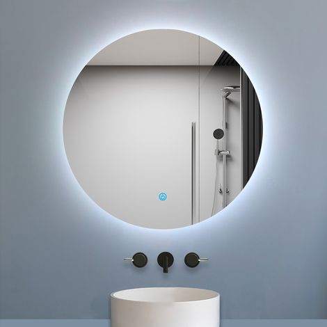Aica Miroir LED rond sans cadre de 80cm, dimmable + mémoire + antibuée, IP44, horizontal/vertical, 6000k blanc froid