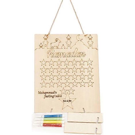 DIY-Ramadan-Kalender aus Holz mit Graffiti-Dekoration, inklusive Stiften für Eid Mubarak, Zubehör für muslimische Feiertage, Countdown