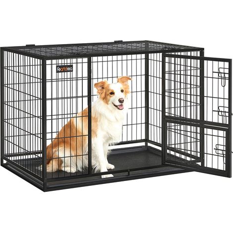 Trasportino pesante per cani 107 x 70 x 74,9 cm per cani di taglia grande e media antifuga doppia porta rimovibile facile da pulire box per cani XL nero 120004771