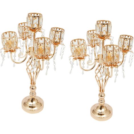 Lot de 2 bougeoirs à 5 branches en cristal doré, bougeoirs de table de 59cm pour la décoration d'un mariage, Luminaire (1/5)