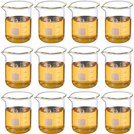 100ml Faible Forme Verre Bécher 12 Paquet pour Cuisine Labo Liquide 3.3 Borosilicate Verre Gradué Imprimé Échelle Mesure Tasses avec Bec Verseur (1/5)
