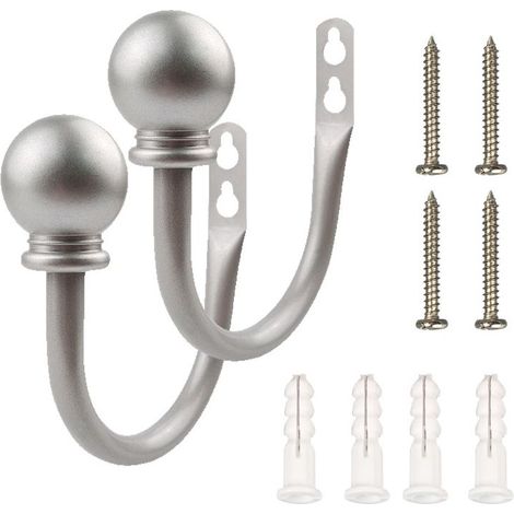 2 Pièces Gris Argent Crochets U Hémisphèrique, Embrasses de Rideaux Crochets à Visser, Crochets en Métal à Fixer au Mur, pour Rideaux Muraux, Rideaux de Fenêtre, Rideaux de Douche (1/4)