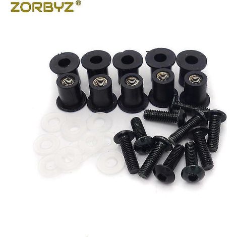 Kit de 10 vis M5 pour pare-brise de moto avec écrous et rondelles - Noir (1/5)