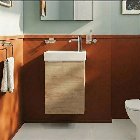 Vitra S20 Square RH Wall Hung Vanity Unit and Basin 450mm Wide - Maple Oak