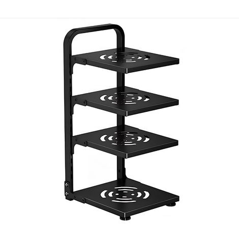 Organisateur de casseroles et poêles, support de casseroles réglable et polyvalent, support de rangement pour casseroles, organisation de cuisine, Noir à 4 Niveaux