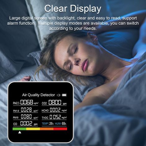 9 sur 1 Testeur de qualité de l'air Affichage transparent grand écran numérique avec rétro-éclairage CO2 PM2,5 détecteur blanc (1/5)