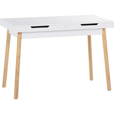 Scrivania moderna bianca e rovere con due cassetti 110 cm – stile scandinavo 100009173
