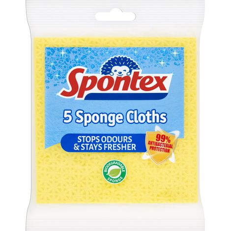 Spontex 5 panni in spugna, 19,4 x 18 cm, rosa/verde/giallo (confezione mista)