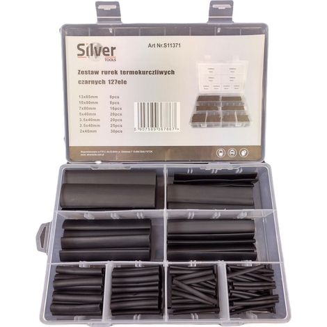 Tubos termorretráctiles negros Silver, set de 127 piezas – Aislantes eléctricos flexibles, resistentes al calor, ideal para cables, electrónica y reparaciones técnicas