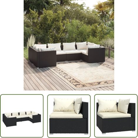 The Living Store 6-tlg. Garten-Lounge-Set mit Kissen Poly Rattan Schwarz - Gartengeräte - Lounge Set - Gartenmöbel - Outdoor Möbel - Rattan Gartenmöbel (1/5)