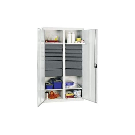 Armadio portautensili e materiali Stumpf serie 3000 grigio chiaro + 8 cassetti 100 mm + 4 cassetti 200 mm + parete divisoria centrale + 4 ripiani estraibili - 3004507