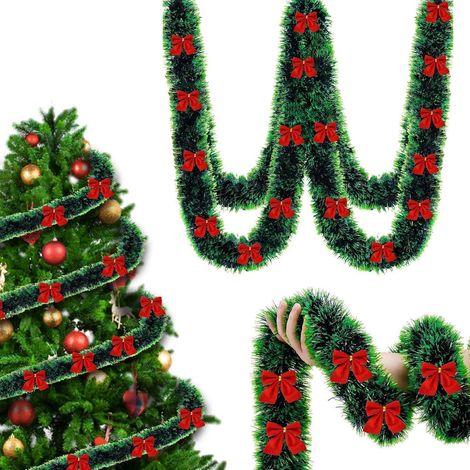 Guirlande de Noël 12m avec nœuds rouges, réutilisable, pour intérieur et extérieur