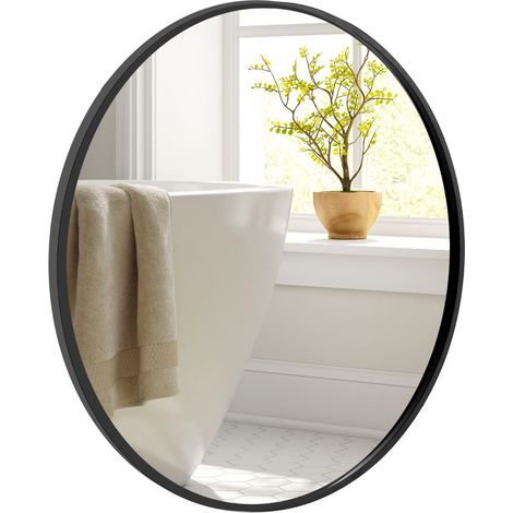 Specchio da parete rotondo 61 cm infrangibile di facile installazione stile moderno ed elegante in metallo nero 200020851