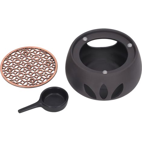 Base scaldateiera in ceramica per tè, caffè e latte, con cuscinetto in ferro viola, per la casa, nera C (1/5)