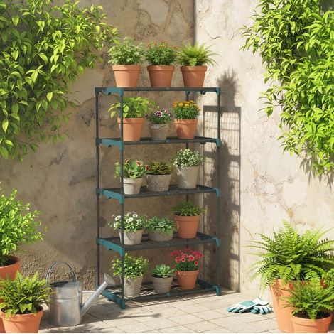 MEUBLIV Support pour plantes 5 niveaux 67x49x138 cm vert foncé en acier (1/5)