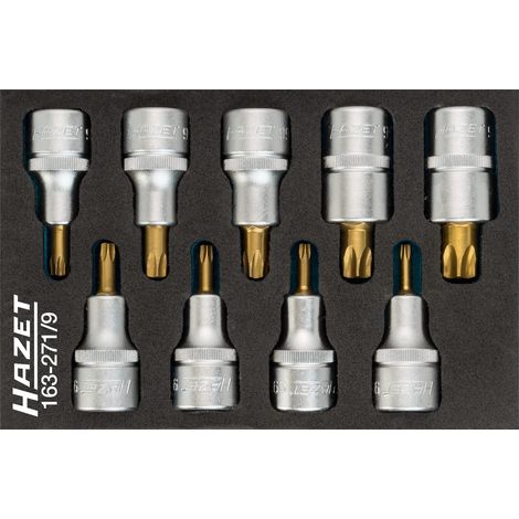 Hazet Schraubendreher-Steckschlüsseleinsatz Satz, TX 1/2 (12,5 mm) Vierkant hohl, Innen TX Profil, 9-tlg., T20 - T60 (1/5)