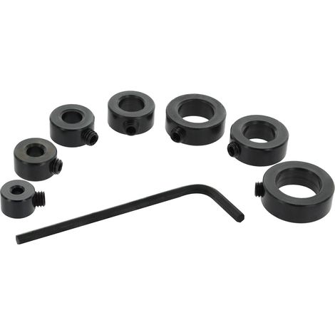 Jeu de colliers de forets d'arrêt – Le kit comprend : 1/8", 3/16", 1/4", 5/16", 3/8", 7/16" et 1/2" avec clé Allen pour serrer les vis de réglage des butées (7 pièces) (1/5)