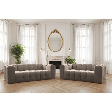 Sofaset Designersofa SOLVIE 2-3 in Stoff Tiffani Taupe (1/5)