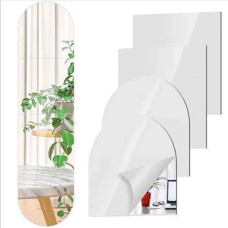Lntyq Miroir Mural Acrylique Miroir Autocollant 2mm Miroir Mural Autocollant Carrés pour Salle de Bain Miroirs Muraux Adhesif Miroir pour Salon, Porte