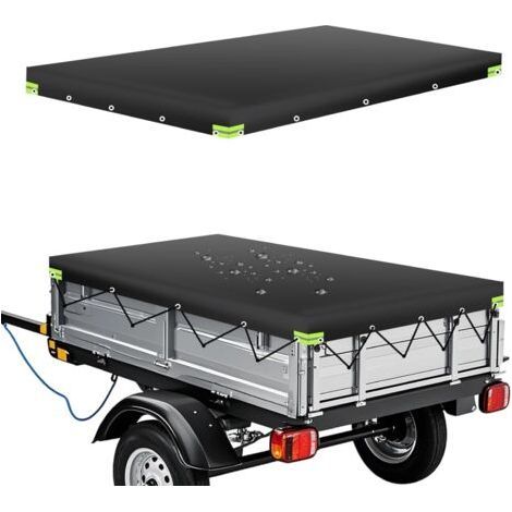 209 x 115 x 10CM Bâche pour Remorque, Bâche Plate pour Remorque de Voiture, Bache Remorque avec Bandes Réfléchissantes, en Tissu Oxford 420D, Imperméable, Protection Solaire, Noire (1/5)
