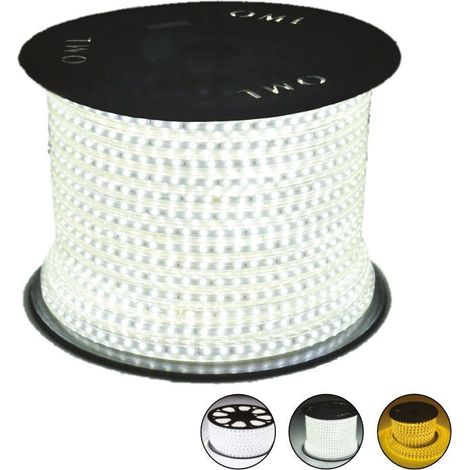 Ruban LED 5050 7w/m 230V IP65 – Blanc chaud 3000K – Sécable au mètre – 350 lumens – Pour espaces confinés – Miidex Lighting (1/4)