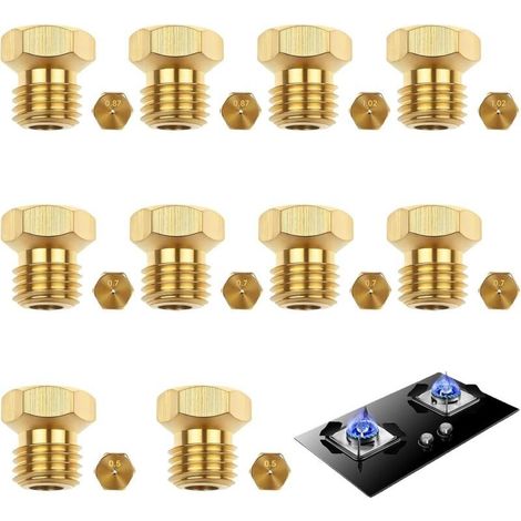 10 Pièces Gicleur Gaz Butane Universels, Gicleur Gaz de Ville, Injecteur de Gaz Gicleur Bouteille Kit 0.5/0.7/0.7/0.87/1.02mm, Injecteur Gaz Butane pour Cuisinière de Brûleur au Propane (1/5)