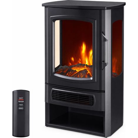 Cheminée Électrique 3 Faces 2000W avec Flammes LED Multicolores, Vue Panoramique, Thermostat Réglable et 2 Niveaux de Chauffage (1/5)