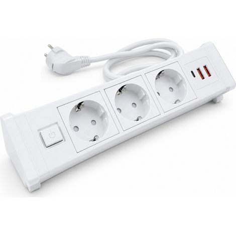 Prise Encastrable Bureau 3 Prises USB Type C Blanche 1,8 m (1/5)