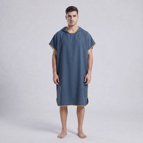 Poncho de plage adulte, peignoir avec poche 110 x 82 cm pour hommes et femmes, peignoir léger à séchage rapide, serviette de surf à capuche pour la baignade et la plongée, bleu marine (1/4)