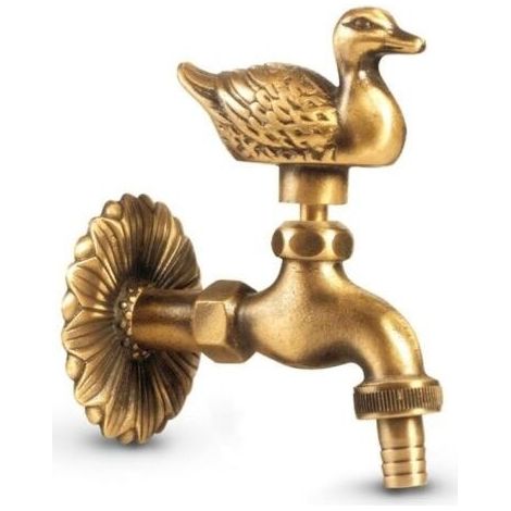 Robinet \\"Canard\\" , 1/2\\", Effet laiton patiné, longue distance au mur, grande rosace murale (1/5)