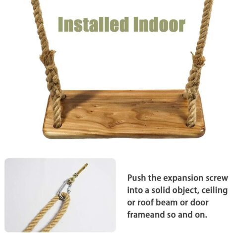 Balançoire en bois avec corde de jute réglable et durable, balançoire en bois pour enfants, adolescents et adultes V7110C (1/3)