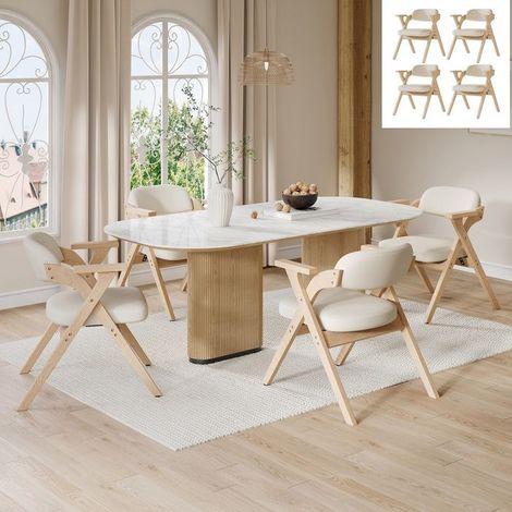 Chaises de salle à manger - GUTENT - Lot de 4 - Bois massif - Coussins en velours - Pliantes (1/5)