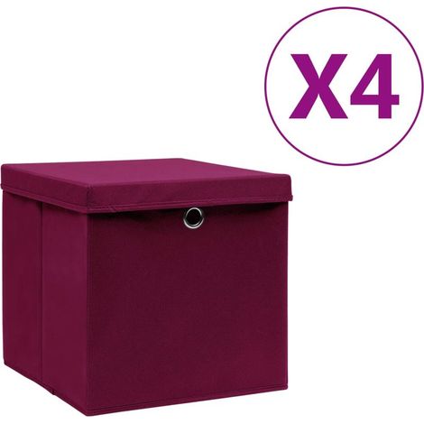 Boîtes de rangement,Coffre de rangement avec couvercles 4pcs 28x28x28cm Rouge foncé CNENE969535 (1/5)