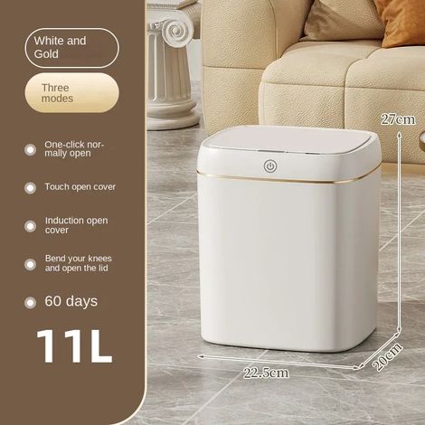 (11L, rechargeable) Poubelle à capteur intelligent, étanche, adaptée à la salle de bain, à la cuisine et aux toilettes. (1/5)